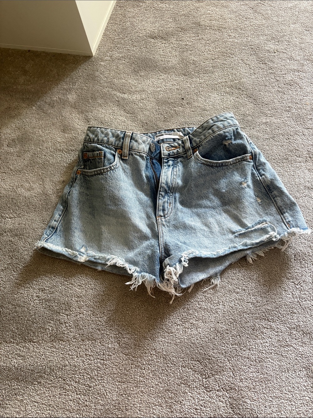 Garage Light Blue Frayed Denim Cutoff Shorts